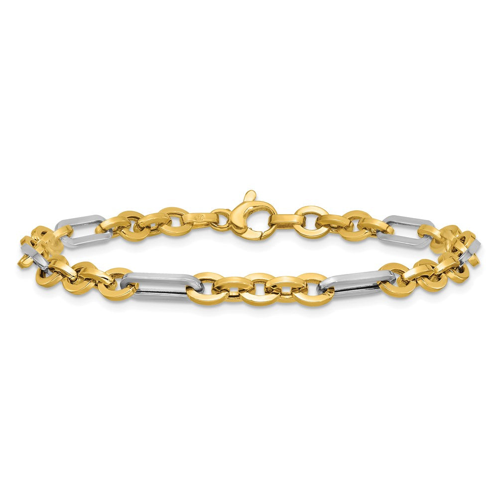 14K Yellow & Rhodium White Polished Cable And Paperclip Link Bracelet