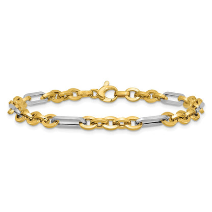 14K Yellow & Rhodium White Polished Cable And Paperclip Link Bracelet