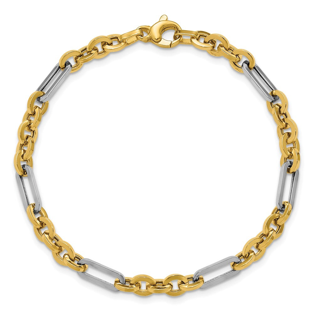 14K Yellow & Rhodium White Polished Cable And Paperclip Link Bracelet