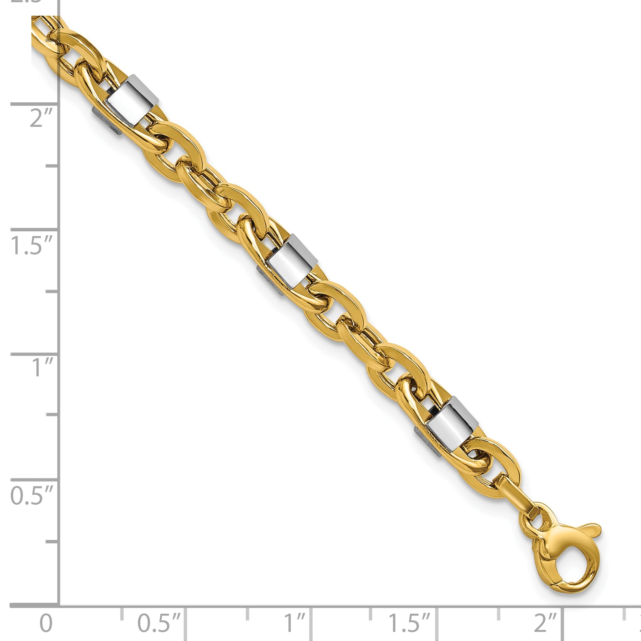 14K Yellow & Rhodium Wht Polished Fancy Oval Men'S Link Bracelet