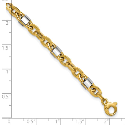 14K Yellow & Rhodium Wht Polished Fancy Oval Men'S Link Bracelet