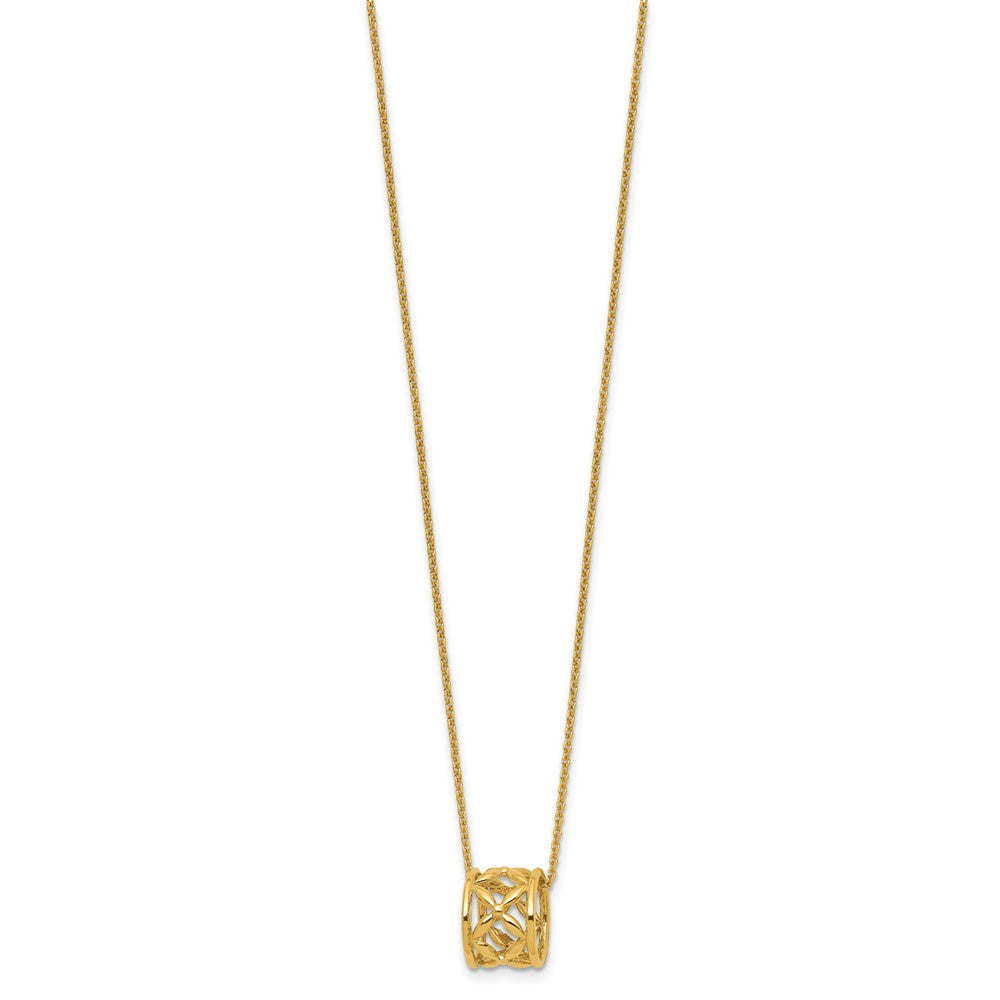 14K Yellow Gold Polished Floral Bead With 1 Inch Ext. Necklace