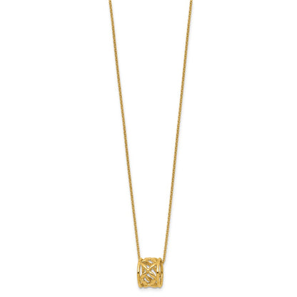 14K Yellow Gold Polished Floral Bead With 1 Inch Ext. Necklace