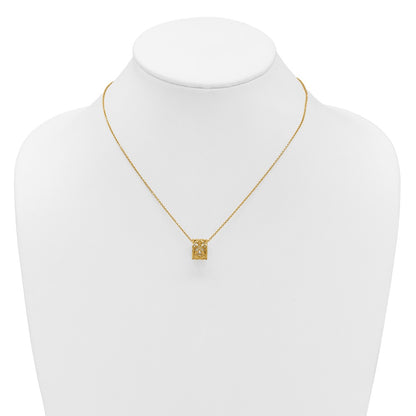 14K Yellow Gold Polished Floral Bead With 1 Inch Ext. Necklace