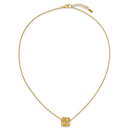 14K Yellow Gold Polished Floral Bead With 1 Inch Ext. Necklace