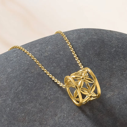 14K Yellow Gold Polished Floral Bead With 1 Inch Ext. Necklace