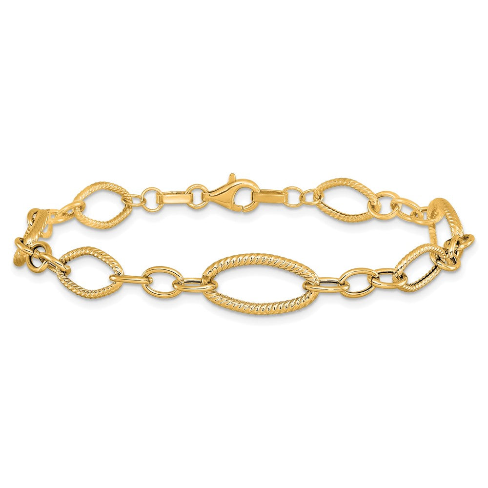 14K Yellow Gold Polished And Textured Link Bracelet