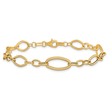 14K Yellow Gold Polished And Textured Link Bracelet