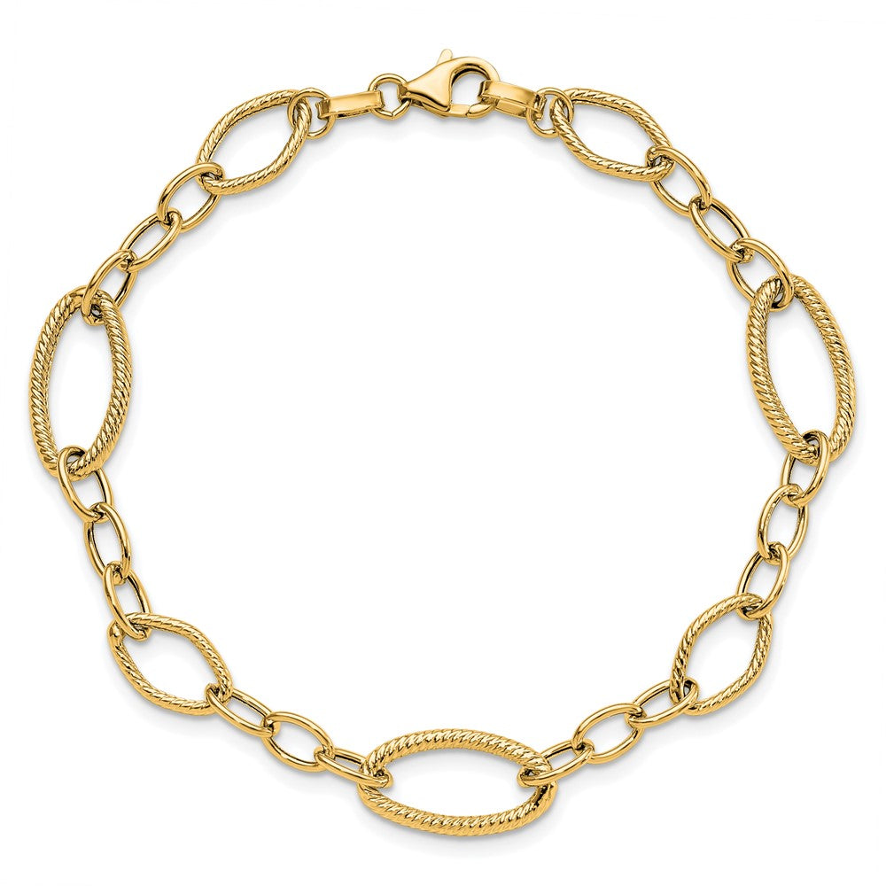 14K Yellow Gold Polished And Textured Link Bracelet