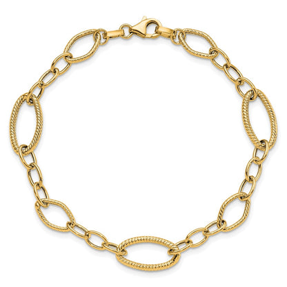 14K Yellow Gold Polished And Textured Link Bracelet