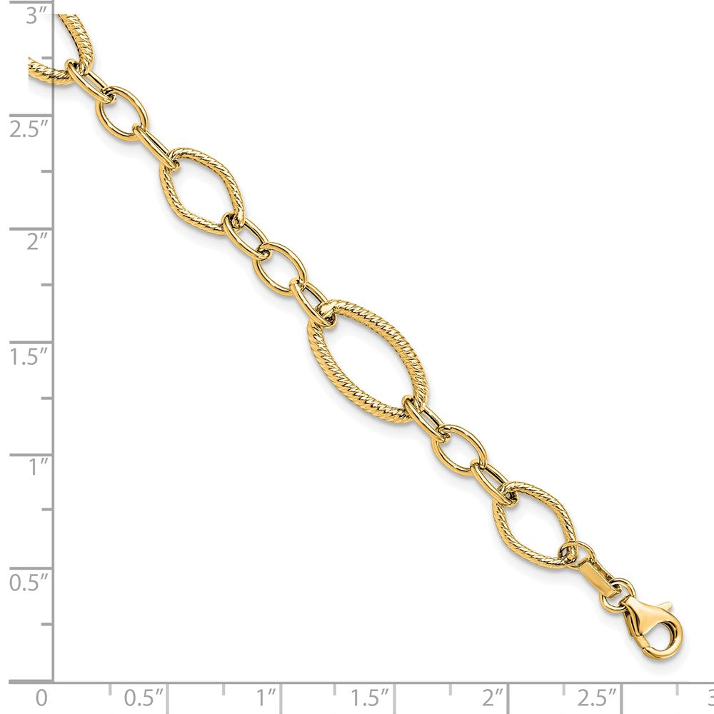 14K Yellow Gold Polished And Textured Link Bracelet
