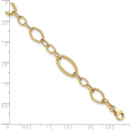 14K Yellow Gold Polished And Textured Link Bracelet