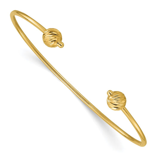 14K Yellow Gold Polished With Diamond Cut Beads Cuff Bangle