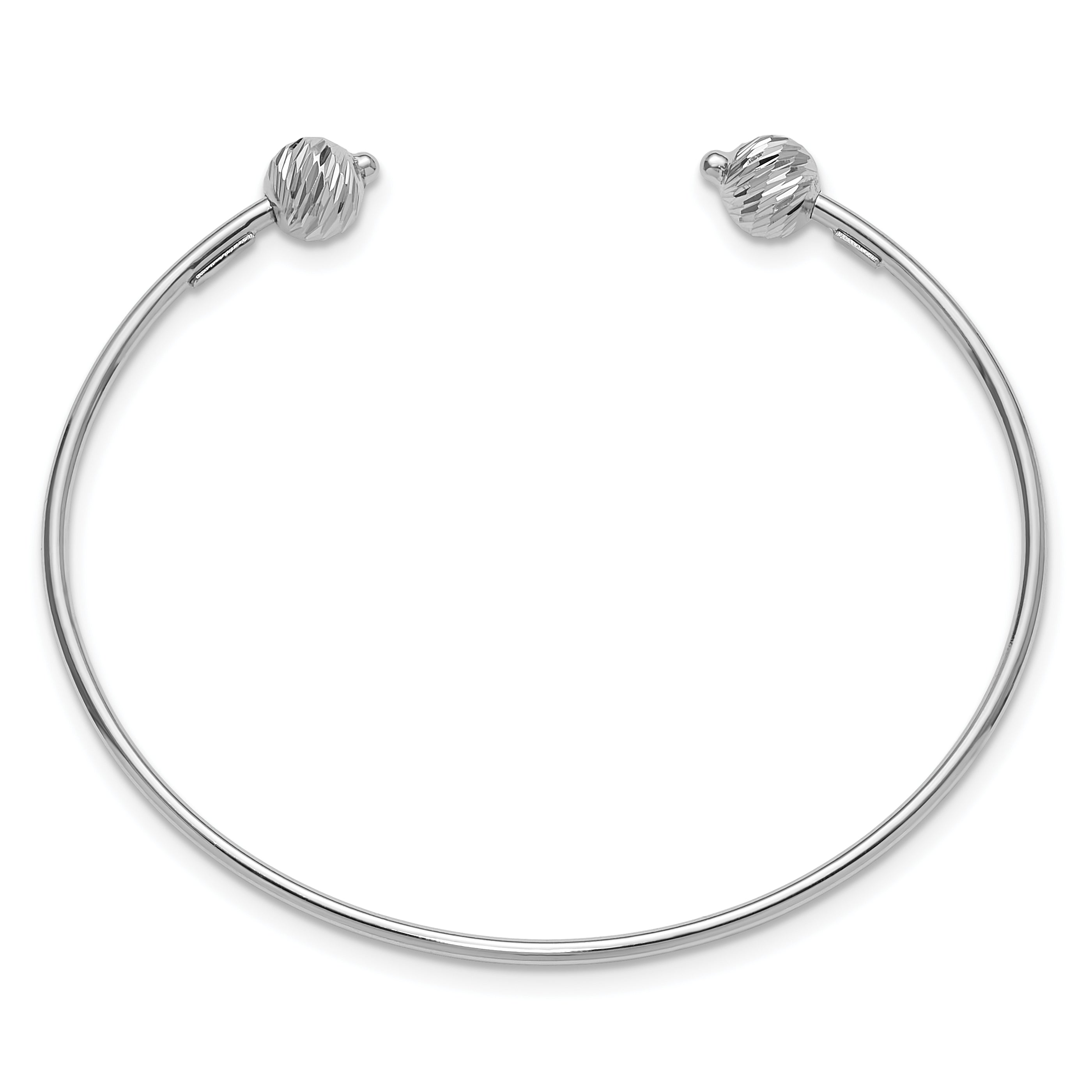14K White Gold Polished With D/C Beads Cuff Bangle