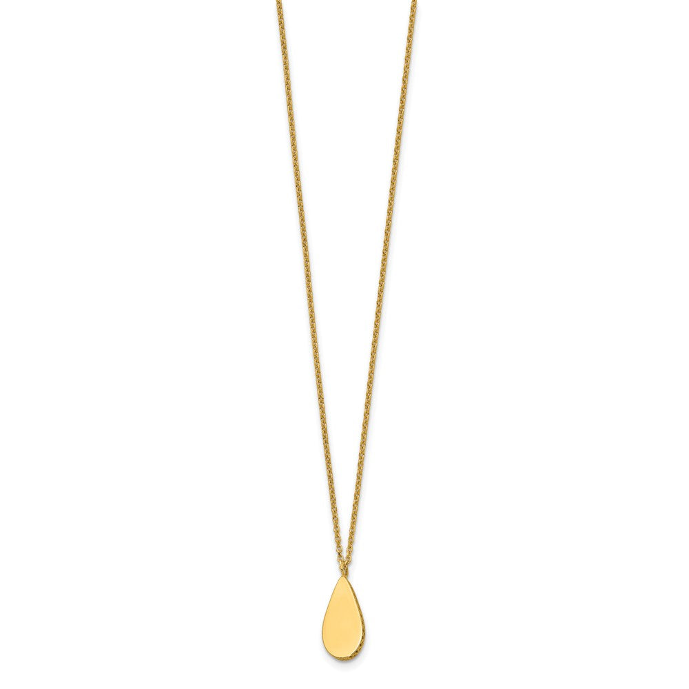 14K Yellow Gold Polished And Satin Teardrop W/ 1.25In Ext. Necklace