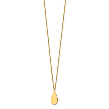 14K Yellow Gold Polished And Satin Teardrop W/ 1.25In Ext. Necklace