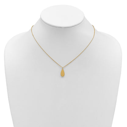 14K Yellow Gold Polished And Satin Teardrop W/ 1.25In Ext. Necklace
