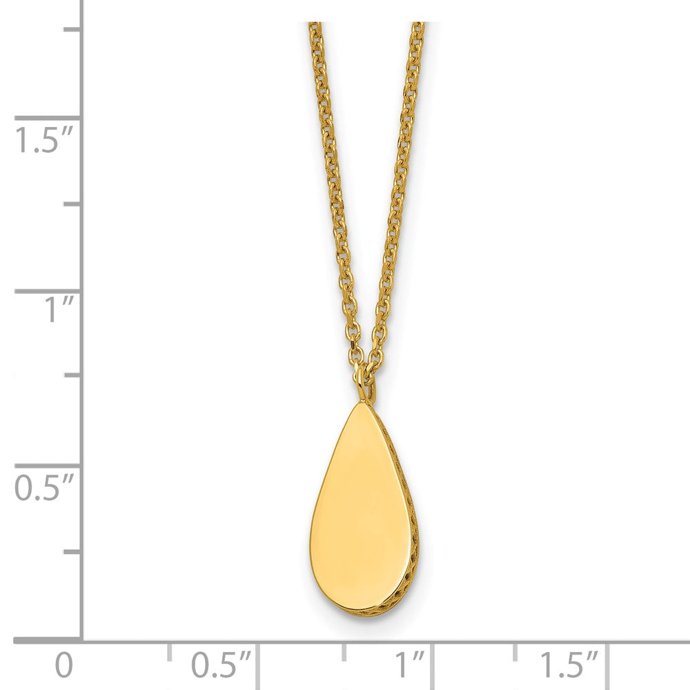 14K Yellow Gold Polished And Satin Teardrop W/ 1.25In Ext. Necklace
