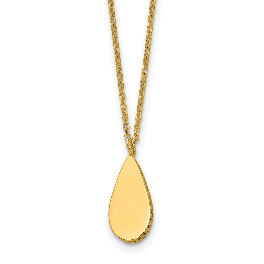 14K Yellow Gold Polished And Satin Teardrop W/ 1.25In Ext. Necklace
