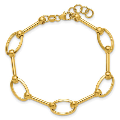 14K Yellow Gold Polished Bar And Oval Link W/ .5In Ext. Bracelet