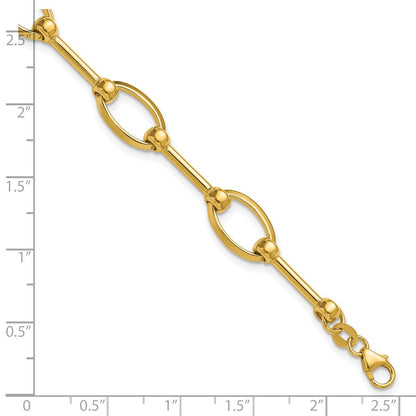 14K Yellow Gold Polished Bar And Oval Link W/ .5In Ext. Bracelet