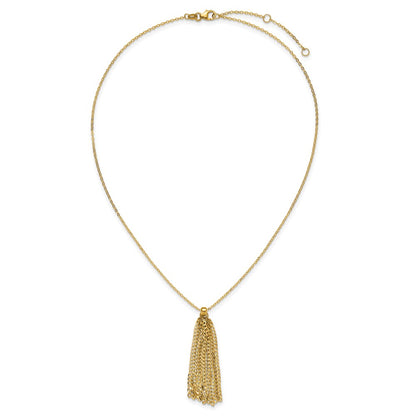 14K Yellow Gold Polished Fancy Curb Link Tassel W/ 2In Ext. Necklace