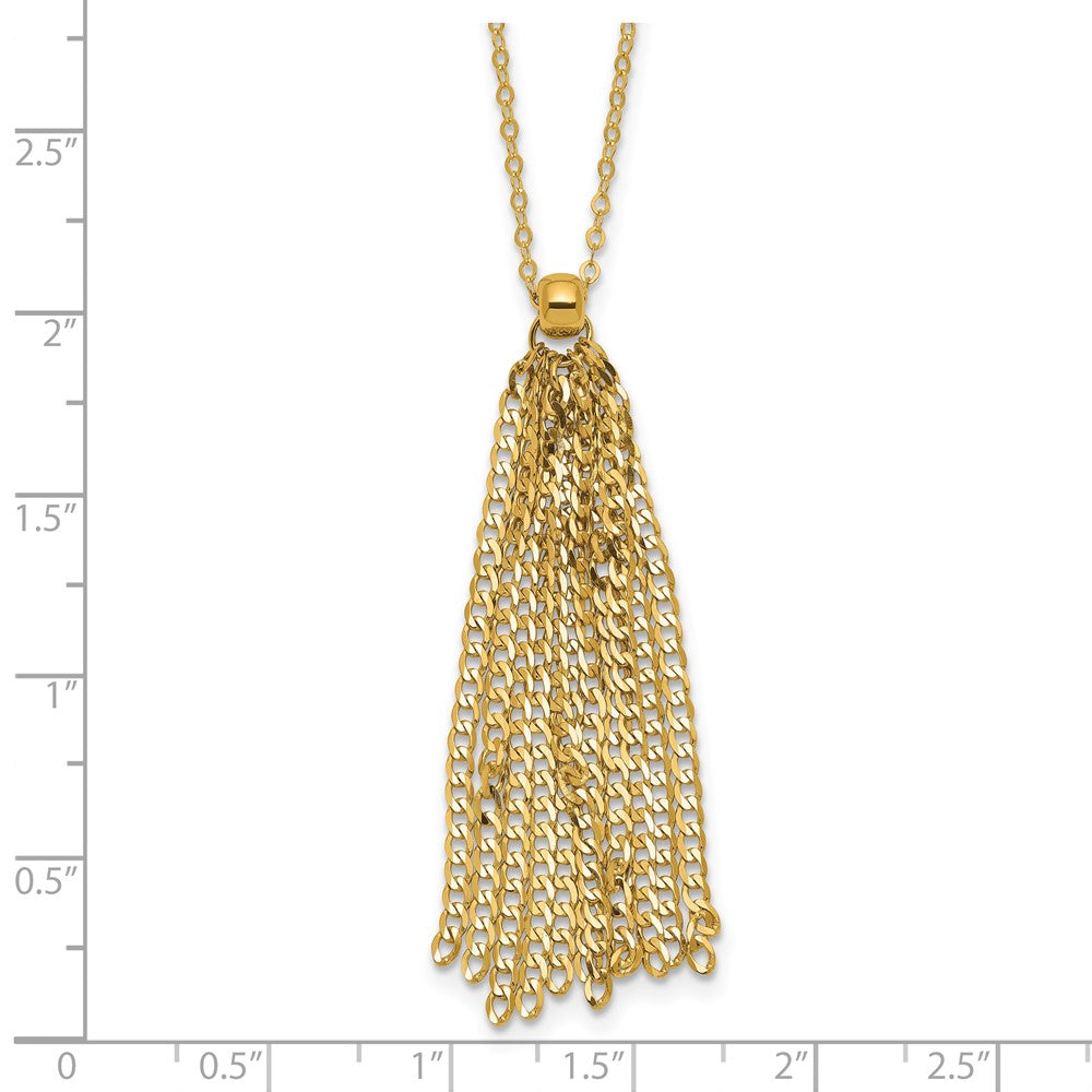 14K Yellow Gold Polished Fancy Curb Link Tassel W/ 2In Ext. Necklace