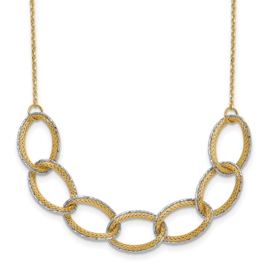 14K Two Tone Pol/Texture/Dia Cut Oval W/ 1In Ext. Necklace