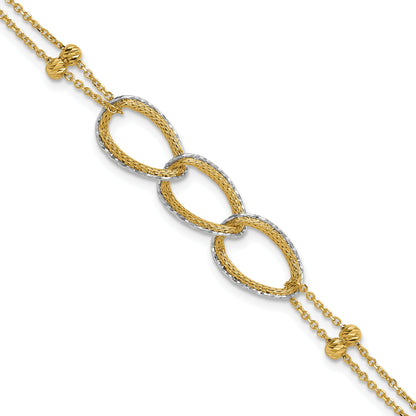14K Two Tone 14Ktt Pol/Texture/Dia Cut 2 Strand Oval W/.5In Ext. Bracelet