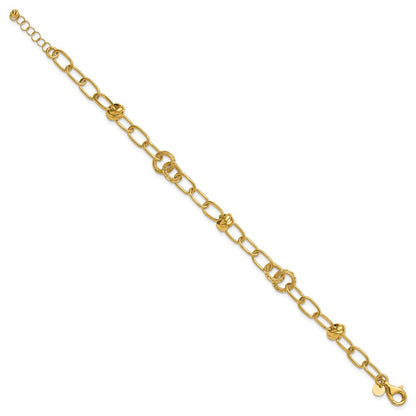 14K Yellow Gold Polished/Texture/Dia Cut Fancy W/.75In Ext. Bracelet