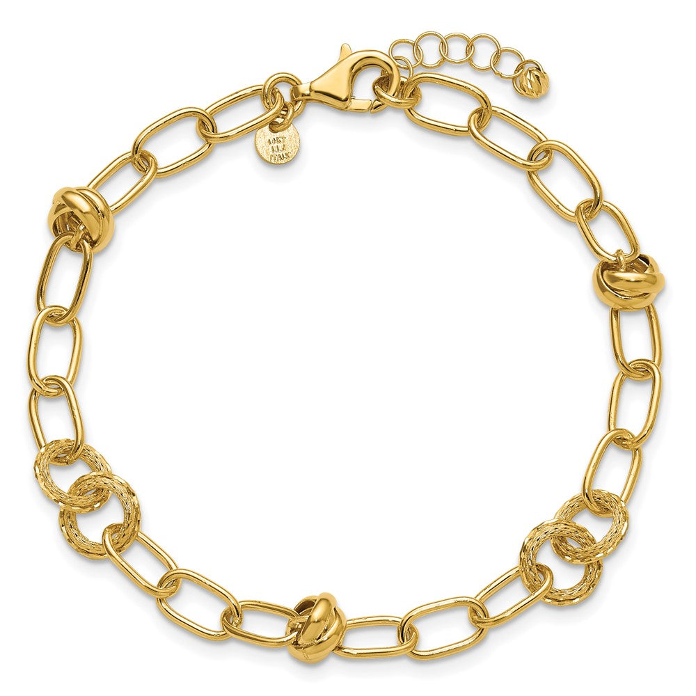 14K Yellow Gold Polished/Texture/Dia Cut Fancy W/.75In Ext. Bracelet