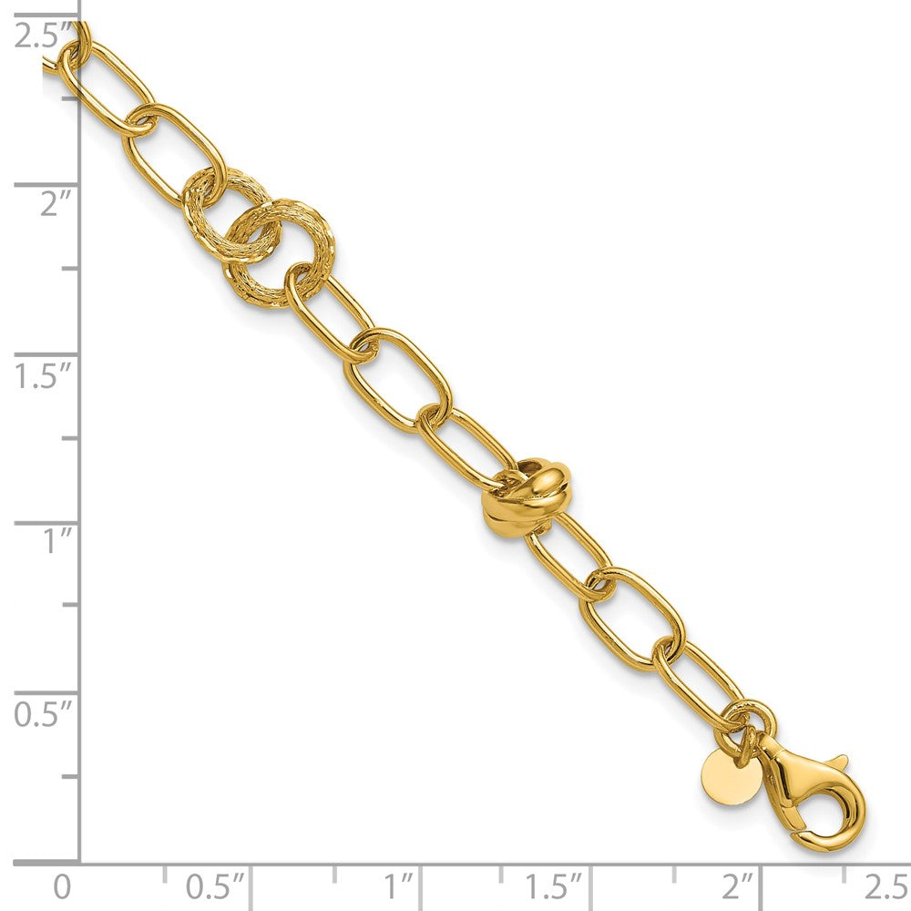 14K Yellow Gold Polished/Texture/Dia Cut Fancy W/.75In Ext. Bracelet