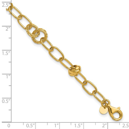 14K Yellow Gold Polished/Texture/Dia Cut Fancy W/.75In Ext. Bracelet