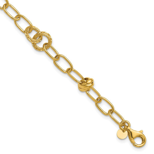 14K Yellow Gold Polished/Texture/Dia Cut Fancy W/.75In Ext. Bracelet