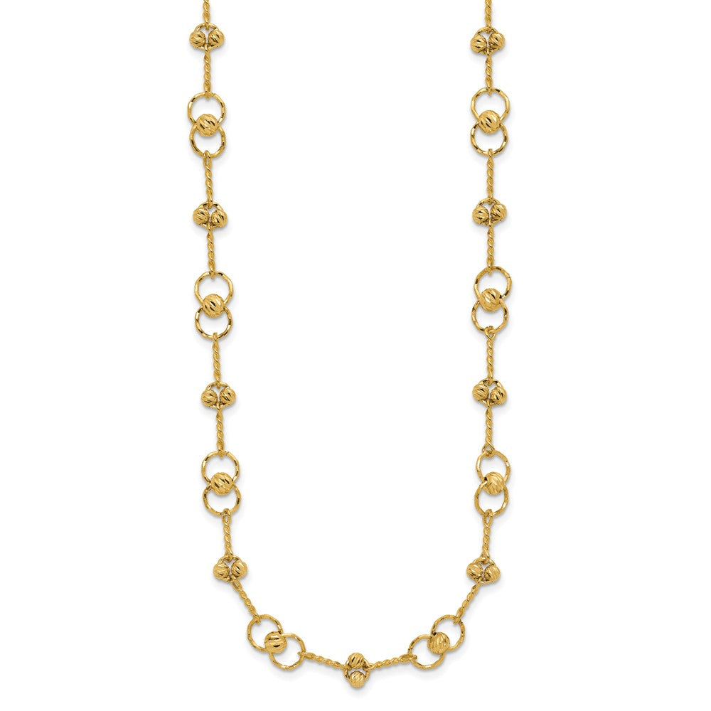 14K Yellow Gold Polished/Dia Cut Twisted Circles W/ 1In Ext. Necklace