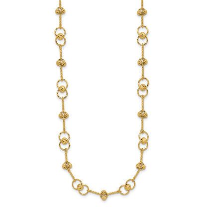 14K Yellow Gold Polished/Dia Cut Twisted Circles W/ 1In Ext. Necklace
