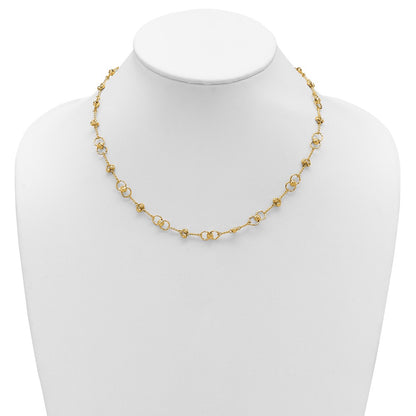 14K Yellow Gold Polished/Dia Cut Twisted Circles W/ 1In Ext. Necklace