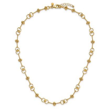 14K Yellow Gold Polished/Dia Cut Twisted Circles W/ 1In Ext. Necklace