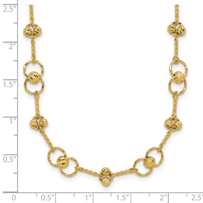 14K Yellow Gold Polished/Dia Cut Twisted Circles W/ 1In Ext. Necklace