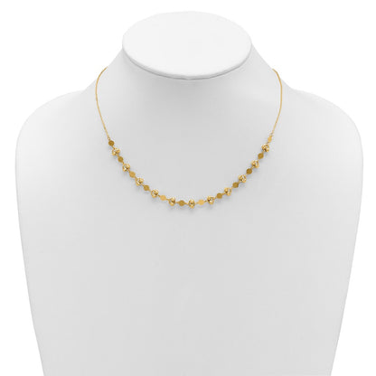 14K Yellow Gold Polished D/C Beaded Fancy Circles W/ 1In Ext. Necklace