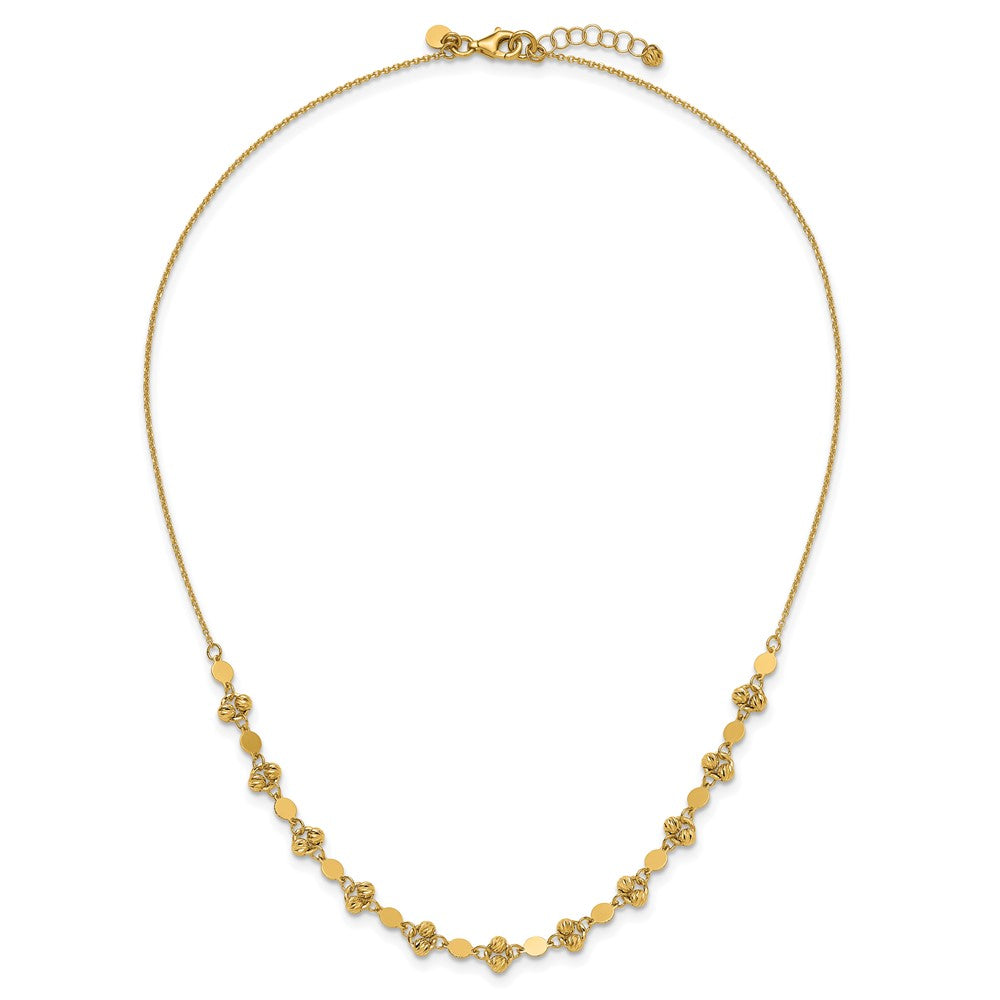 14K Yellow Gold Polished D/C Beaded Fancy Circles W/ 1In Ext. Necklace