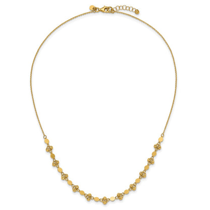 14K Yellow Gold Polished D/C Beaded Fancy Circles W/ 1In Ext. Necklace