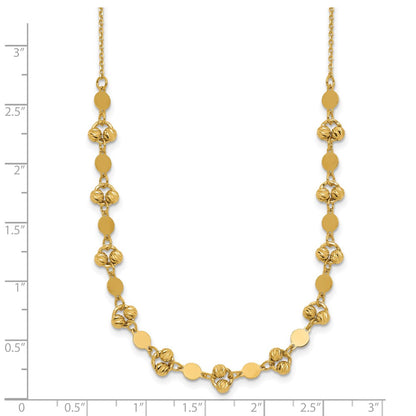 14K Yellow Gold Polished D/C Beaded Fancy Circles W/ 1In Ext. Necklace