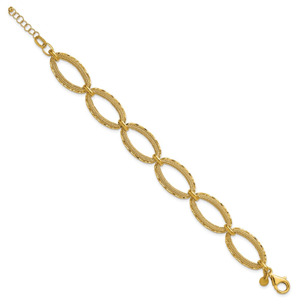 14K Yellow Gold Polished/Texture/Dia Cut Ovals 1In Ext. Bracelet