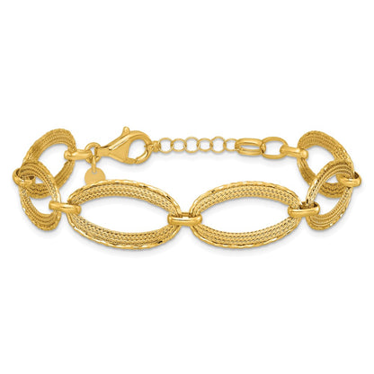 14K Yellow Gold Polished/Texture/Dia Cut Ovals 1In Ext. Bracelet