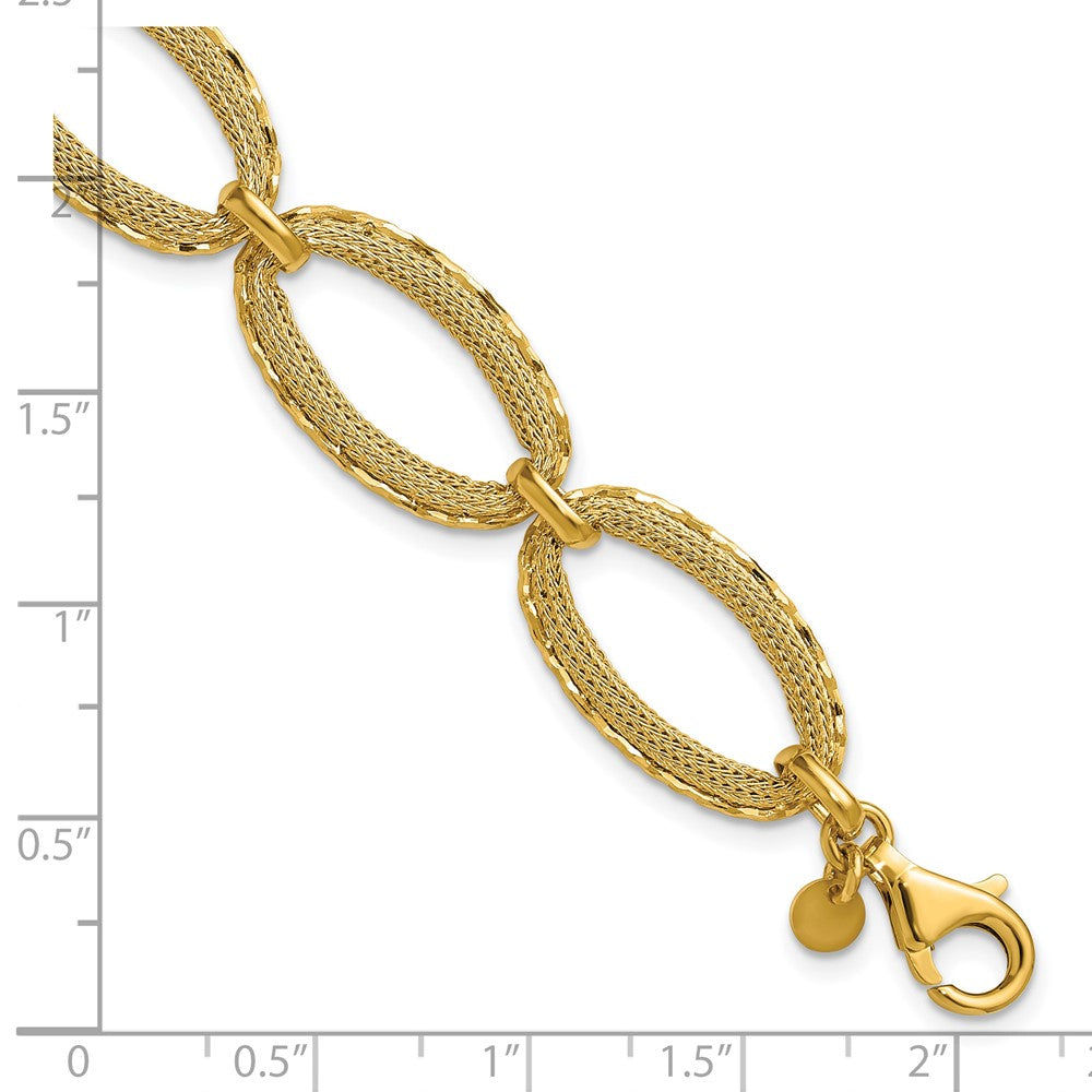 14K Yellow Gold Polished/Texture/Dia Cut Ovals 1In Ext. Bracelet