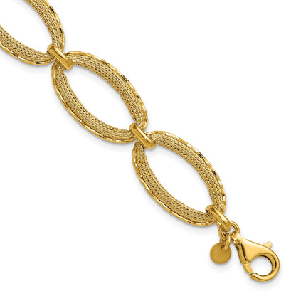 14K Yellow Gold Polished/Texture/Dia Cut Ovals 1In Ext. Bracelet