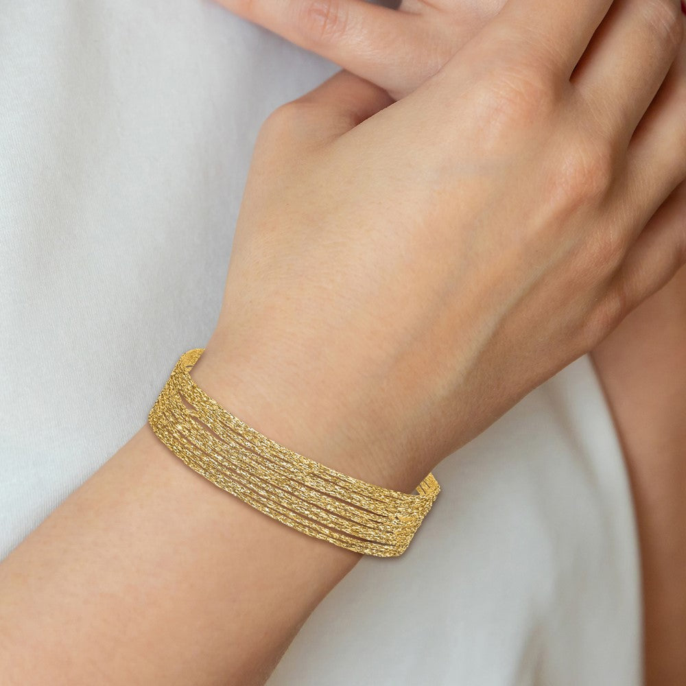 14K Yellow Gold Textured Fancy Mesh Multi Strand W/.75In Ext. Bracelet