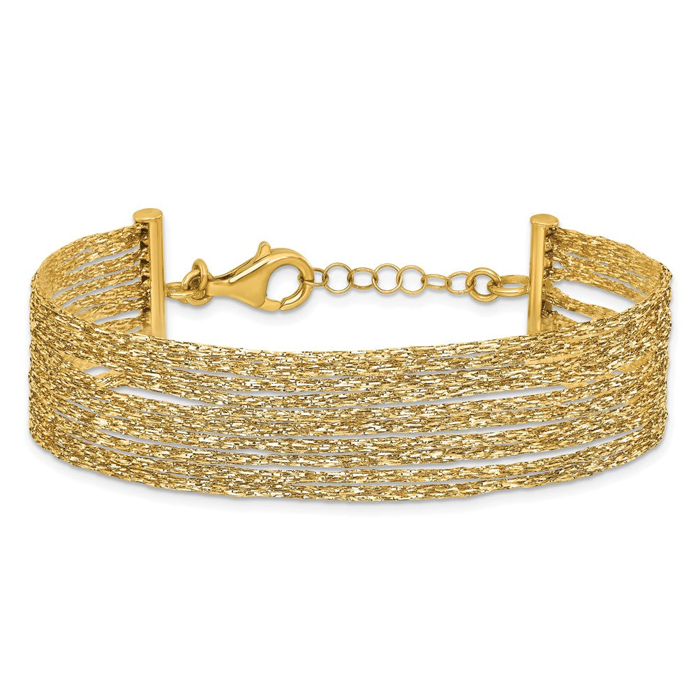 14K Yellow Gold Textured Fancy Mesh Multi Strand W/.75In Ext. Bracelet