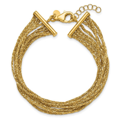 14K Yellow Gold Textured Fancy Mesh Multi Strand W/.75In Ext. Bracelet